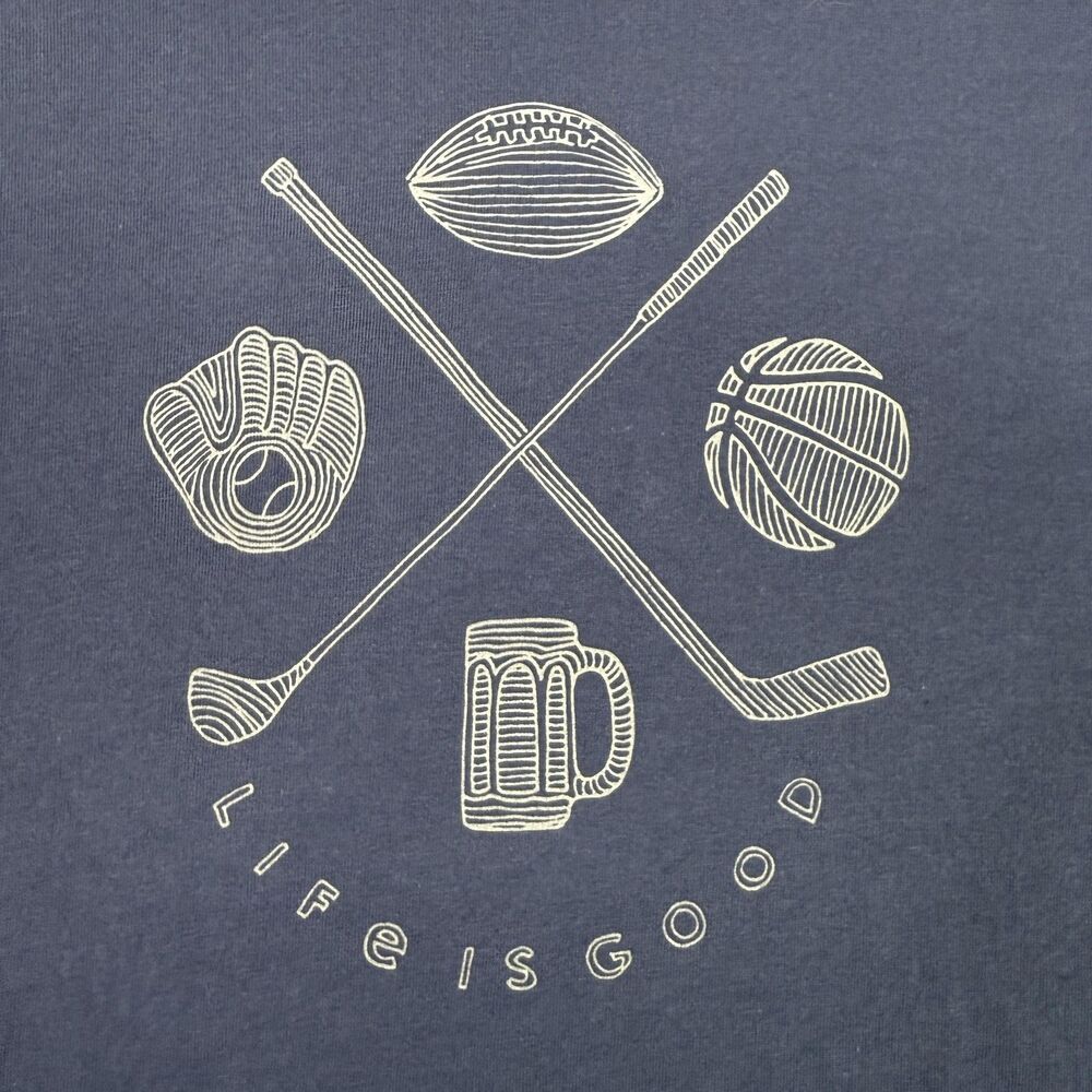 Life Is Good Crusher Tee Mens XXXL Blue Shirt Golf Football Baseball Beer Sports